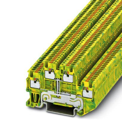 Phoenix Contact Ground - Multi-Level Terminal Block; PTTB 1.5/S-PE; 2-Level; #26 - #14; Push-In Connection; Green-Yellow